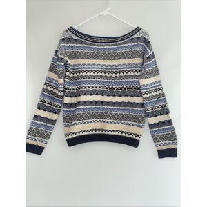 Tigerlily 3d Coogi Like Sweater Made Boat Neck Blue Stripe Blue Women’s Small